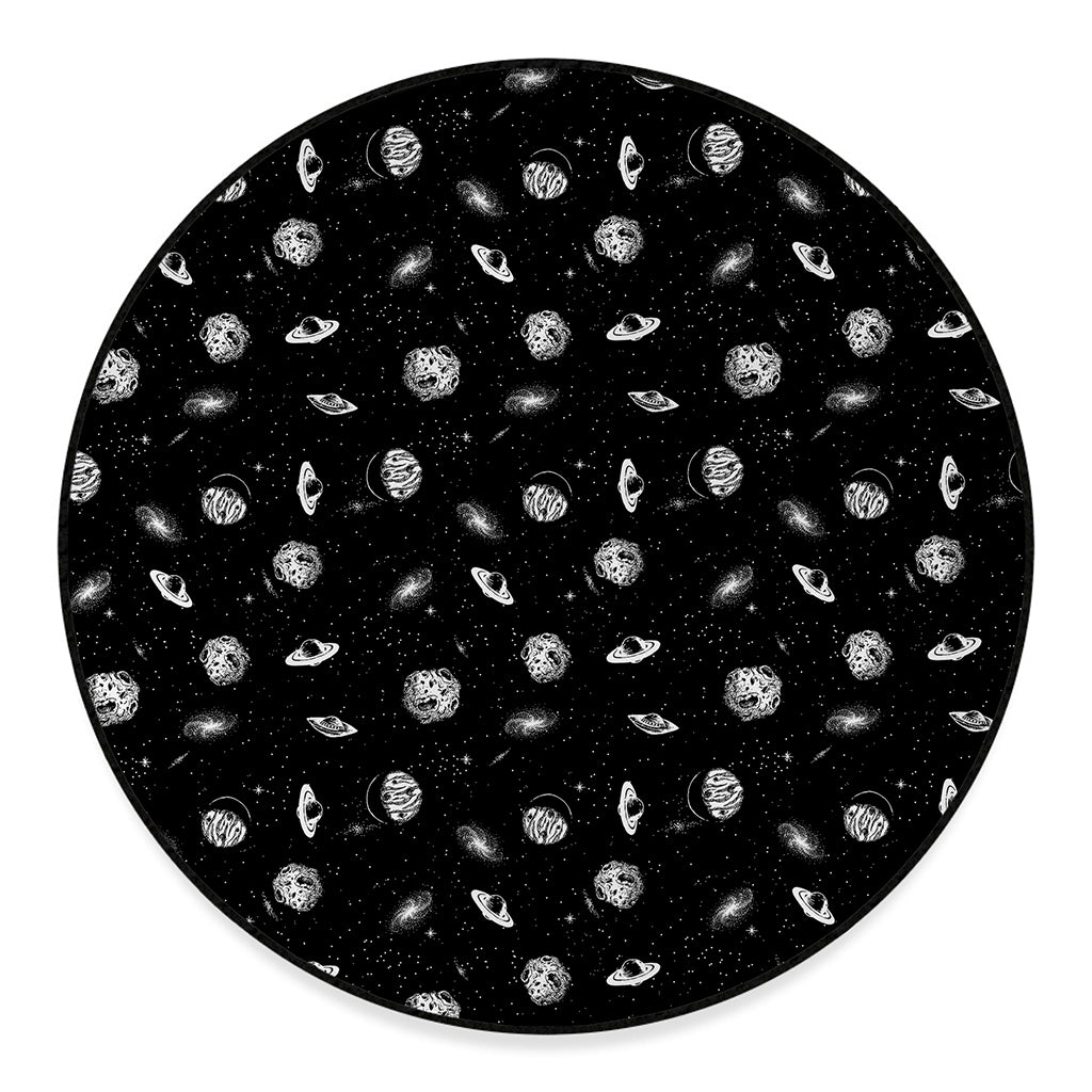 Black And White UFO Pattern Print Round Floor Mat