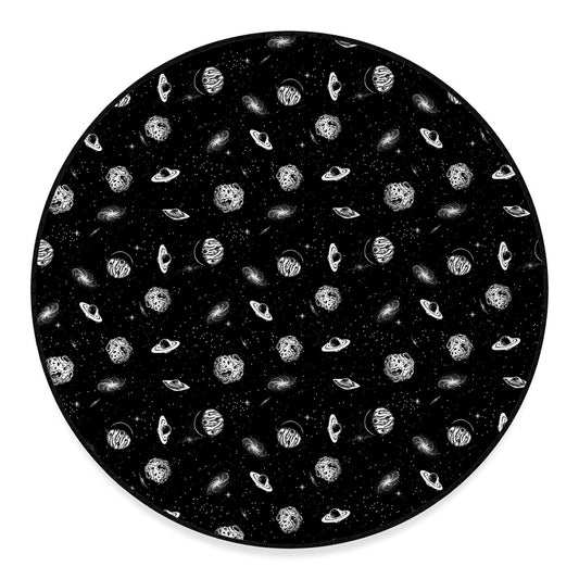 Black And White UFO Pattern Print Round Floor Mat