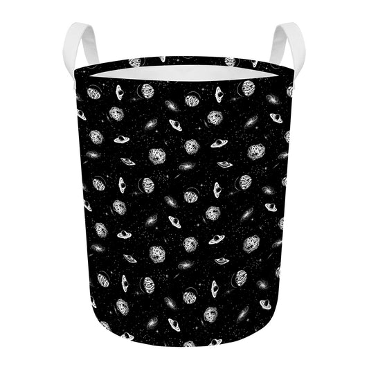 Black And White UFO Pattern Print Round Laundry Basket