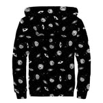 Black And White UFO Pattern Print Sherpa Lined Zip Up Hoodie