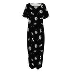 Black And White UFO Pattern Print Short Sleeve Long Nightdress