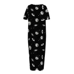 Black And White UFO Pattern Print Short Sleeve Long Nightdress