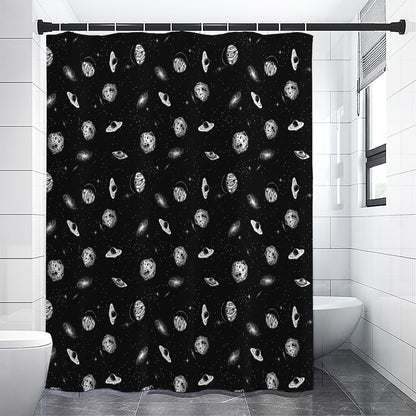Black And White UFO Pattern Print Shower Curtain