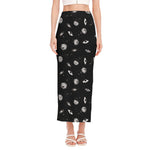 Black And White UFO Pattern Print Side Slit Maxi Skirt