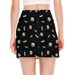 Black And White UFO Pattern Print Side Slit Mini Skirt