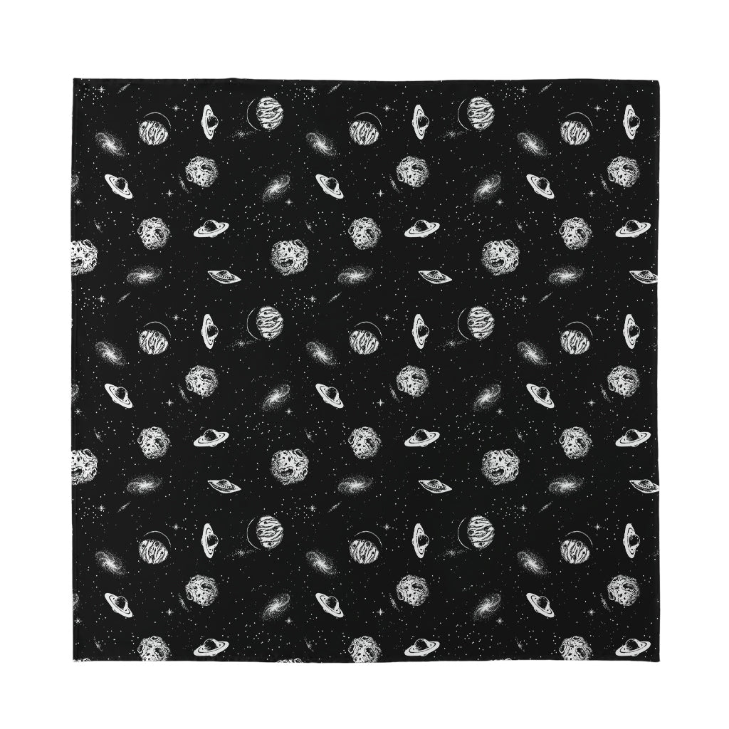 Black And White UFO Pattern Print Silk Bandana