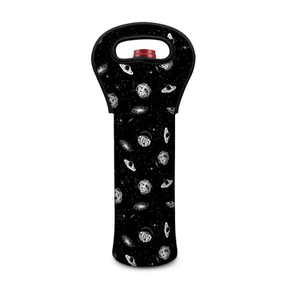 Black And White UFO Pattern Print Single Neoprene Wine Tote