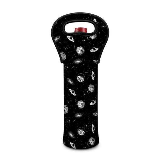 Black And White UFO Pattern Print Single Neoprene Wine Tote