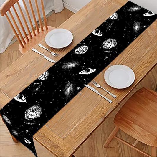 Black And White UFO Pattern Print Table Runner