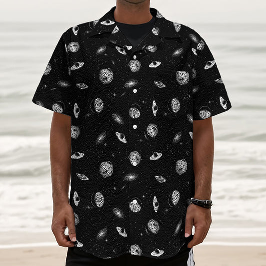 Black And White UFO Pattern Print Textured Short Sleeve Shirt