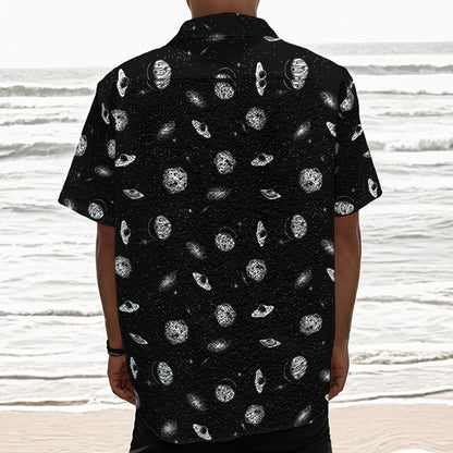 Black And White UFO Pattern Print Textured Short Sleeve Shirt