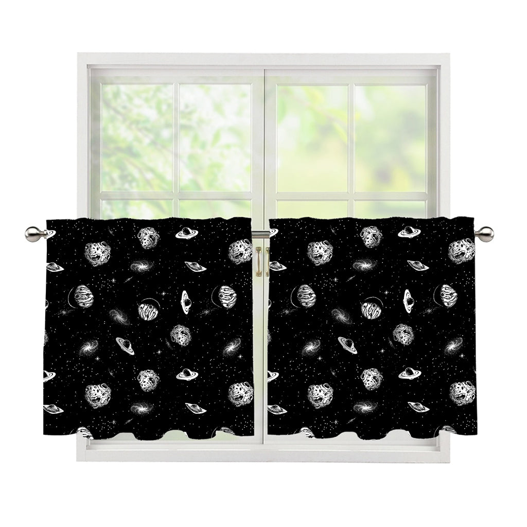 Black And White UFO Pattern Print Tier Curtains