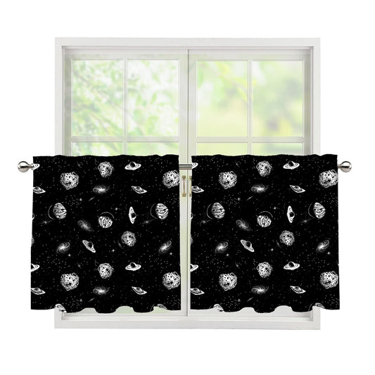 Black And White UFO Pattern Print Tier Curtains