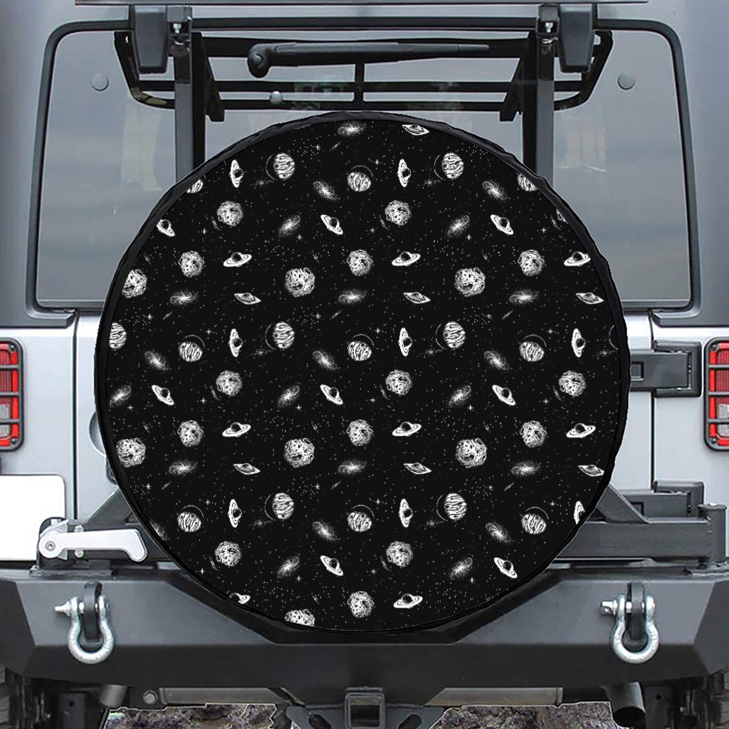 Black And White UFO Pattern Print Tire Cover