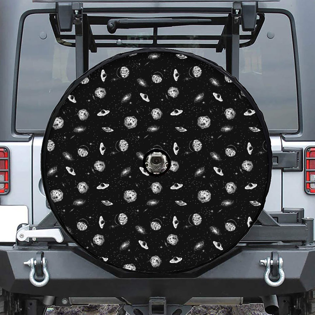 Black And White UFO Pattern Print Tire Cover With Camera Hole