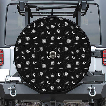 Black And White UFO Pattern Print Tire Cover With Camera Hole