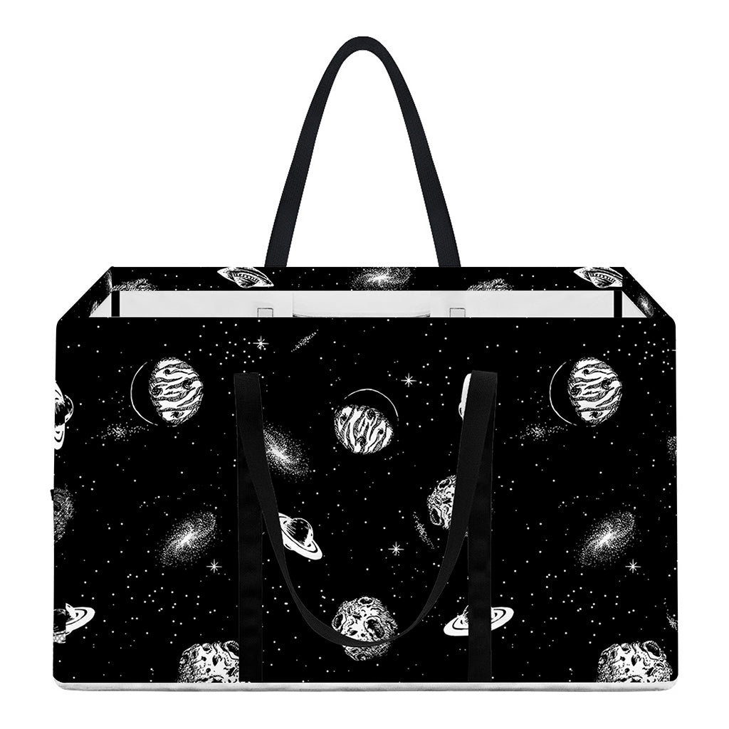 Black And White UFO Pattern Print Utility Tote Bag