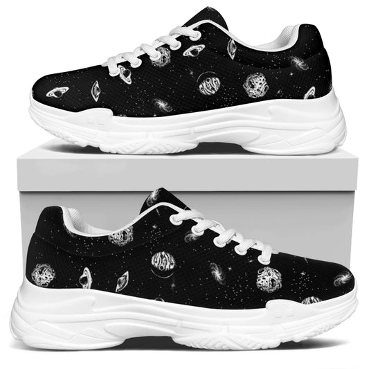 Black And White UFO Pattern Print White Chunky Shoes