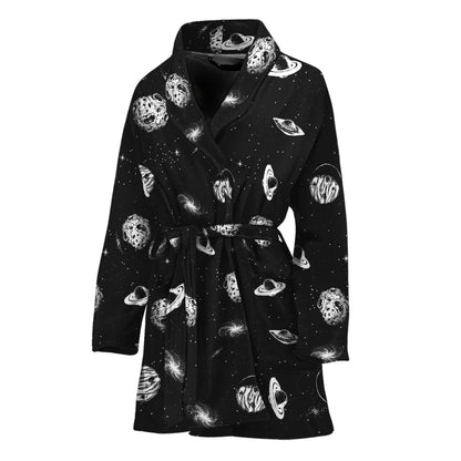 Black And White UFO Pattern Print Women's Bathrobe