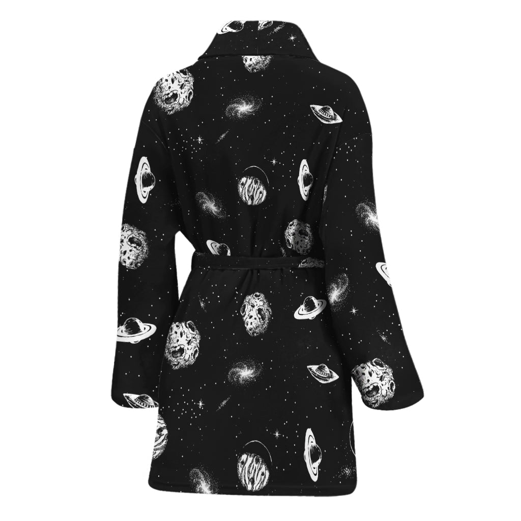 Black And White UFO Pattern Print Women's Bathrobe