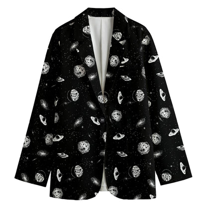 Black And White UFO Pattern Print Women's Blazer