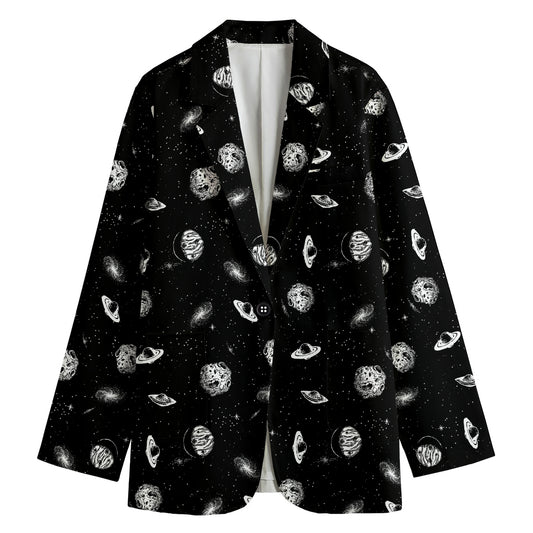 Black And White UFO Pattern Print Women's Blazer