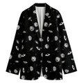 Black And White UFO Pattern Print Women's Cotton Blazer