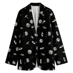 Black And White UFO Pattern Print Women's Cotton Blazer
