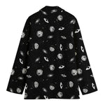 Black And White UFO Pattern Print Women's Cotton Blazer