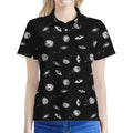 Black And White UFO Pattern Print Women's Polo Shirt