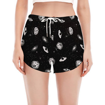 Black And White UFO Pattern Print Women's Split Running Shorts