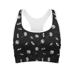 Black And White UFO Pattern Print Women's Sports Bra