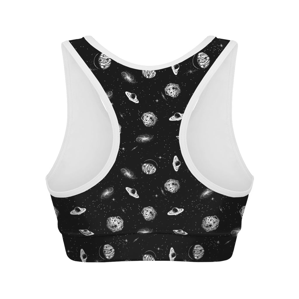 Black And White UFO Pattern Print Women's Sports Bra