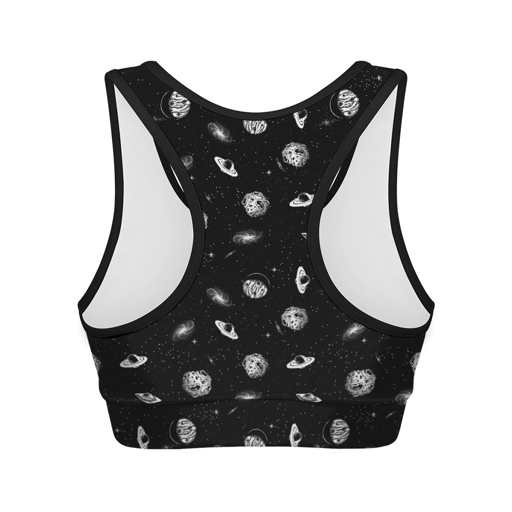 Black And White UFO Pattern Print Women's Sports Bra
