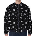 Black And White UFO Pattern Print Zip Sleeve Bomber Jacket