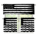 Black And White USA Flag Print 3 Piece Kitchen Curtains