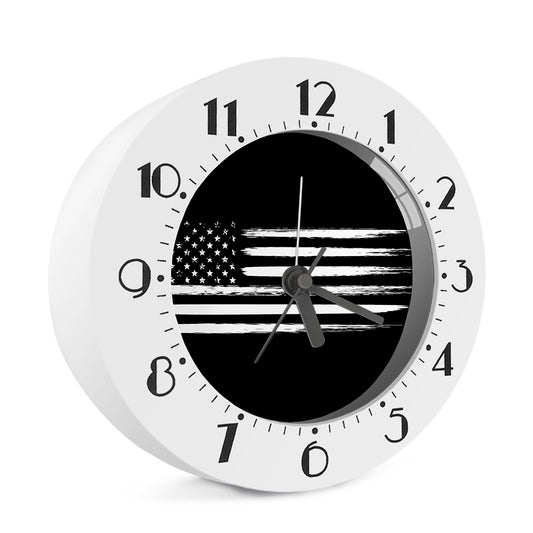 Black And White USA Flag Print Alarm Clock