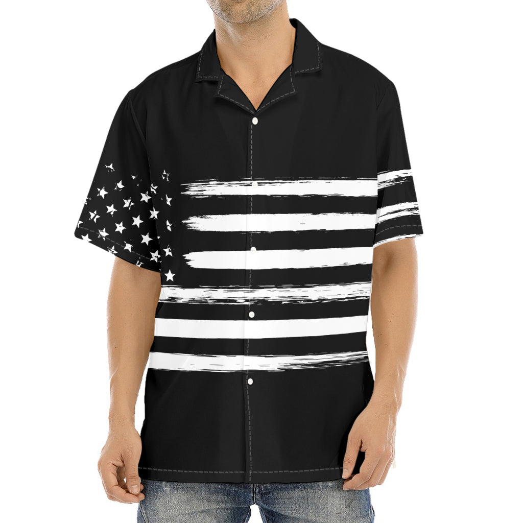 Black And White USA Flag Print Aloha Shirt