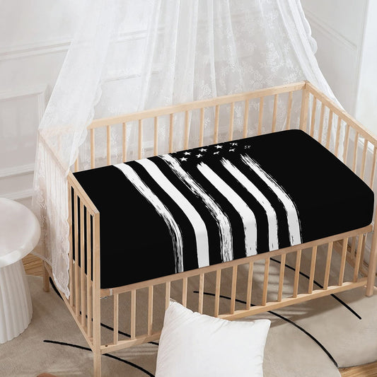 Black And White USA Flag Print Baby Crib Sheet