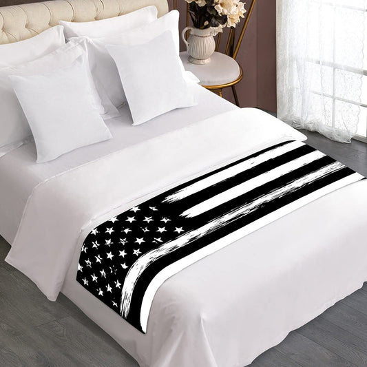 Black And White USA Flag Print Bed Runner