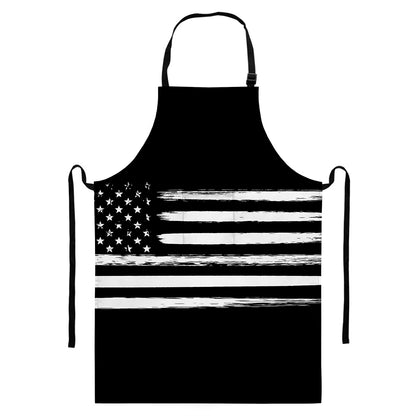 Black And White USA Flag Print Bib Apron With Pocket