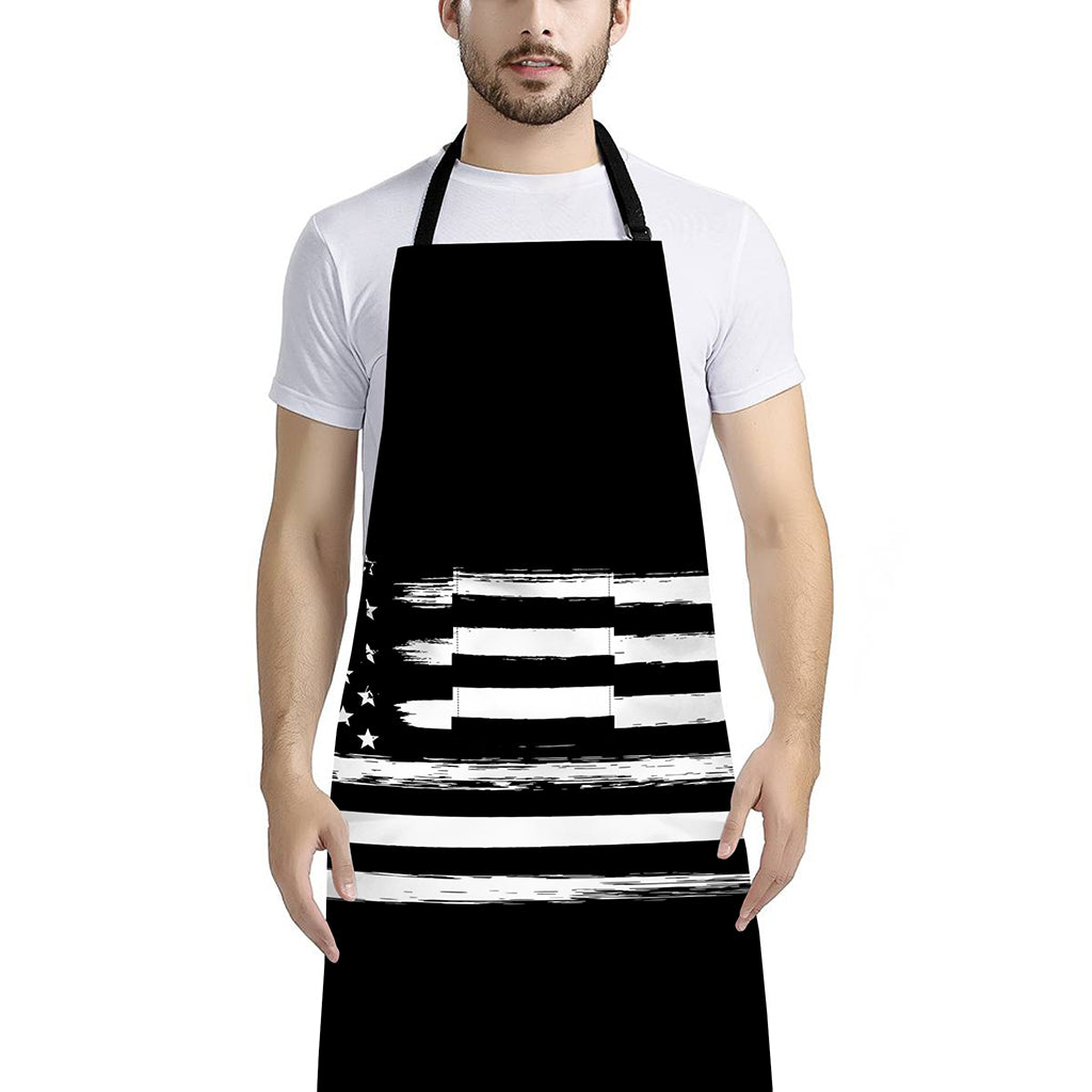 Black And White USA Flag Print Bib Apron With Pocket