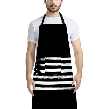 Black And White USA Flag Print Bib Apron With Pocket