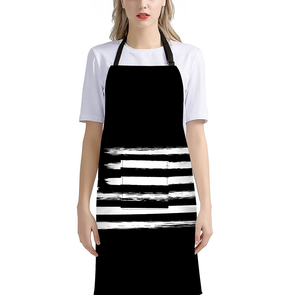 Black And White USA Flag Print Bib Apron With Pocket