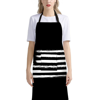 Black And White USA Flag Print Bib Apron With Pocket