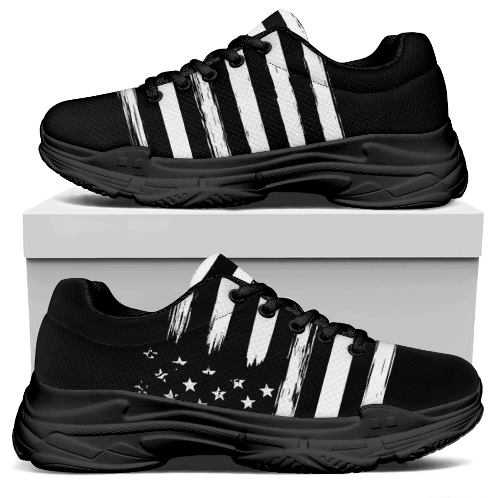 Black And White USA Flag Print Black Chunky Shoes