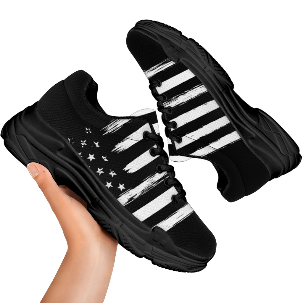 Black And White USA Flag Print Black Chunky Shoes