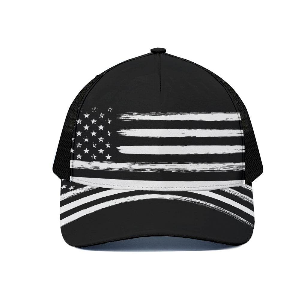 Black And White USA Flag Print Black Mesh Trucker Cap