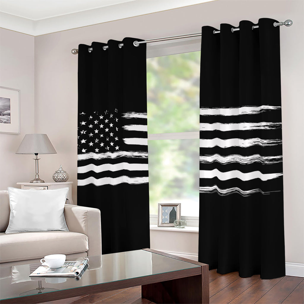 Black And White USA Flag Print Blackout Grommet Curtains