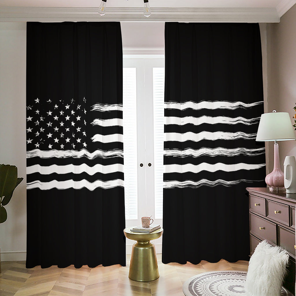 Black And White USA Flag Print Blackout Pencil Pleat Curtains